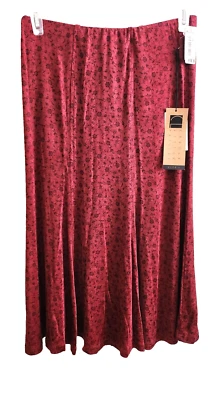 Vintage Carole Little Petites Maxi Skirt Elastic Waist Burgundy & Black Floral S - Image 1 of 4