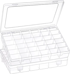 2 Pack 36 Grids Clear Plastic Organizer Box with Adjustable Dividers, Small Cra - Picture 1 of 12