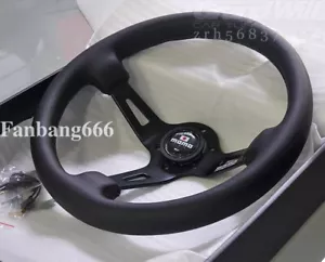 Universal fullspeed 14' Genuine Leather Deep Cone 3.5' Sport Steering Wheel - Picture 1 of 4
