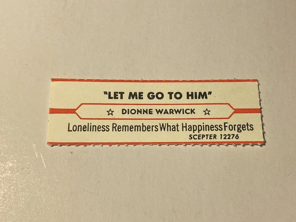 Dionne Warwick – Let Me Go To Him / Loneliness Remembers - Jukebox Title Strip - Image 1 of 1