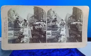 ANTIQUE 1902 Stereo Scope Photo - PEARS SOAP AND LONDON OMNIBUS - - Bild 1 von 4