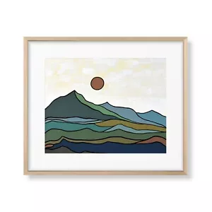 Sonne Berg Druck Mid Century Modern Wandbild Minimalistisch Abstrakt Landschaft - Bild 1 von 7