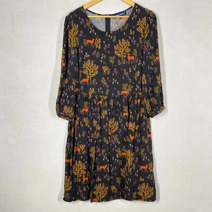 Princess Highway smock dress size 14 black long sleeves viscose forest deer - Picture 1 of 13
