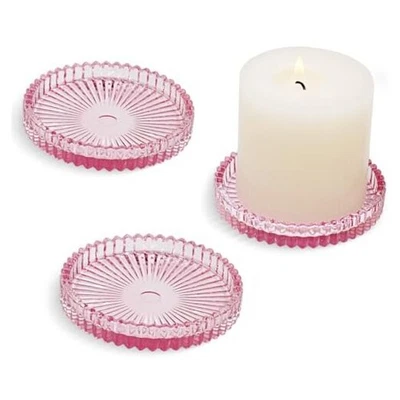 Candelabro Pilar de Vidrio, Juego de 3 Platos de Vela de 4", Vela de Vidrio 3 Piezas Rosa Foto 1 de 4