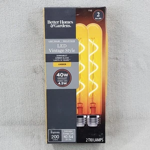 2 40-Watt "Edison Style" Visible Filament T10 Clear Amber LED Light Bulbs - Picture 1 of 7