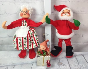 Vintage Annalee Poseable SANTA, MRS. CLAUS Figuren & 3" Elfe auf Geschenk Ornament - Bild 1 von 12