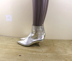 Alumnae Boots 37 Gold Metallic Nappa Platinum 6.5 Bootie Ankle Shoes Italy - Picture 1 of 7