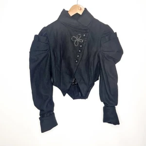 Black Friday Size 6 Black Wool Blend Puff Shoulder Button Front Tuxedo Jacket - Picture 1 of 15