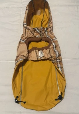 Lightweight Dog Raincoat Bright Yellow/Plaid With Reflective Strip Reversible XS - Image 1 of 4