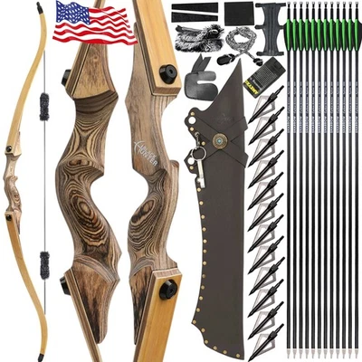 MILAMU 60'' Takedown Hunting Bow 20-60lbs Recurve Bow Wooden Adult Archery Target RH