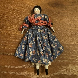 Antique Dollhouse China Head Doll 8 1/2” Early Victorian Marked #7 Excellent - Picture 1 of 10