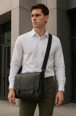 Bolso Bandolera Cole Haan Barrington Negro Cuero Guijarro Solapa Laptop Mensajero Foto 1 de 4