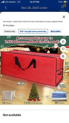 Christmas Tree Storage Bag - Fits Up to 7.5 ft Holiday Xmas 7.5ft-1pack Red - Image 1 of 4