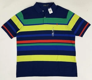 Polo Ralph Lauren Hemd Gestreift Kurzarm Baumwolle Strick 2XB XXL Custom Fit Neu - Bild 1 von 16