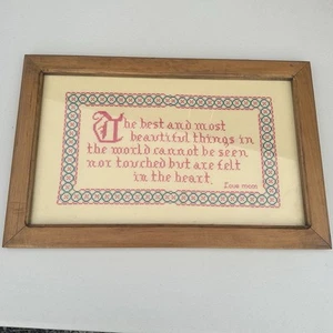 Vintage Embroidered Framed Wall Art Beautiful things”Pink And Cream Needlepoint - Picture 1 of 11