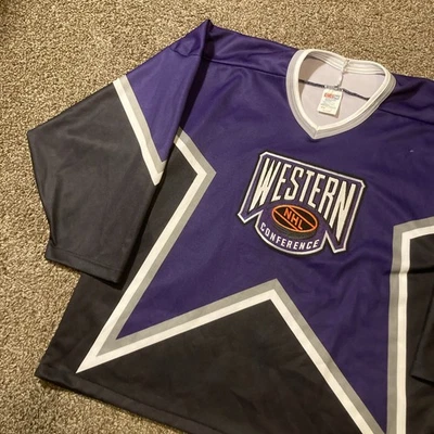 Camiseta deportiva vintage de los 90 de la Conferencia Oeste de la NHL All Star Game CCM L púrpura en blanco 1994 Foto 1 de 4