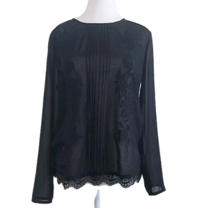 Black Blouse Lily Loves Feminine Sheer Oversized Layering Embroidered size 8 - Picture 1 of 5