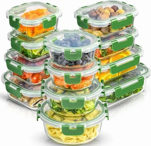Joyful 24Pc Borosilicate Glass Storage Containers with Lids. 12 Airtight, Freeze - Picture 1 of 12