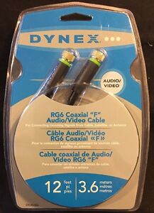 Dynex RG6 Coaxial "F" Audio/Video Cable 12 Feet New