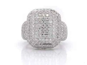 Amazing 7.06CT Round White Sapphire In 935 Silver Pave Set Hip Hop Style Ring - Picture 1 of 7