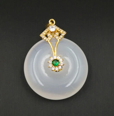 Collar Colgante Flor Sol Cristal Hebilla Paz Jade Calcedonia Blanco Genuino Foto 1 de 4