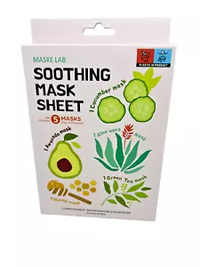 Daily Soothing Face Sheet 5 MASKS Cucumber Avocado Honey Aloe Vera Green Tea - Picture 1 of 12