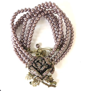 HEIDI DAUS Purple Faux Pearl Blooming Rose Triple Strand Necklace 18" - Picture 1 of 10