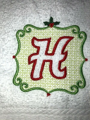 Toalla de mano de baño bordada elegante monograma letra H tema navideño HS1473 Foto 1 de 2