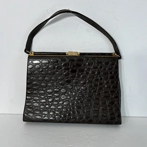 Vintage 1960's Croc Printed Leather Purse Kiss Lock Closure Suede Interior READ - Picture 1 of 14
