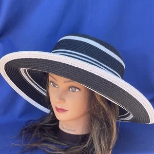 SCALA Collection Sun BEAUTY Black White Fedora Paper Straw Hat Cap OSFM ❤️blt15m - Picture 1 of 8