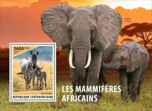 African Mammals Zebra Elephants MNH Stamps 2023 Central African S/S - Picture 1 of 1