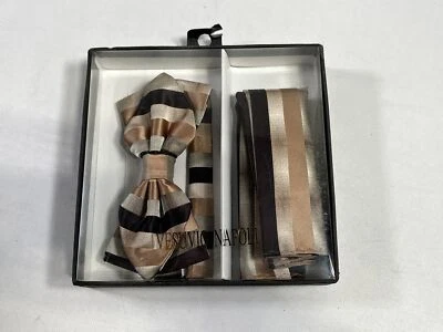 Pajarita a rayas marrón Vesuvio Napoli para hombre con cuadrado de bolsillo a juego NUEVA Foto 1 de 2