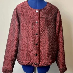 Choices Blazer Jacket Women's XL Burgundy Casual Button Front Textured Retro Top - Picture 1 of 5