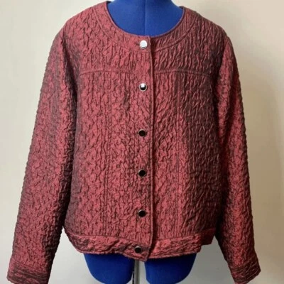 Choices Blazer Jacket Women's XL Burgundy Casual Button Front Textured Retro Top - Image 1 of 4