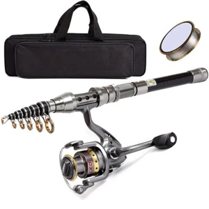 8FT Carbon Fiber Telescopic Fishing Rod Sea Saltwater Travel Spinning Pole KIT - Picture 1 of 11