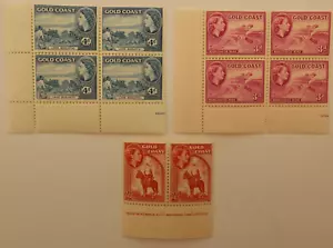 GOLD COAST 1952-1954 SCOTT # 153 & 154 BLOCKS & SCOTT # 152 PAIR - MNH - Picture 1 of 5