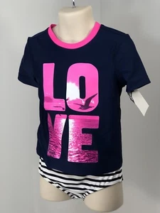 Blue Pink Girls Swimwear New Childrens Shirt Bottoms SZ 4/5 Oshkosh UPF 50 Plus - Picture 1 of 12