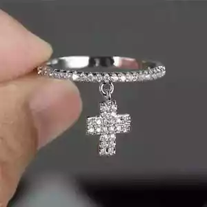 1 kt runder Lab Created Diamant Kreuz Hänger Ehering 14 K Weißgold plattiert - Bild 1 von 8