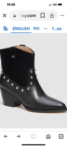 Coach Boots Womens 7B Shoes Black Pauline Leather Suede Ankle Booties Heel Biker - Picture 1 of 10