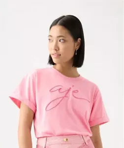 Aje Womens Claudel Short Sleeve T-Shirt Embroidered Logo Crew Tee Casual Top S/8 - Picture 1 of 5