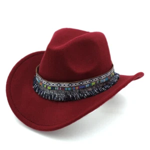  Unisex Mezcla de Lana Western Sombrero de Vaquero Ala Ancha Sombrero Vaquera Jazz Cap - Imagen 1 de 23