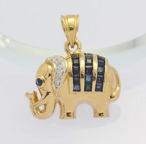 ♦ Elefant Hals Ketten Anhänger 18 kt 18k 750 er Gelb Gold mit Saphiren Diamanten - Bild 1 von 11