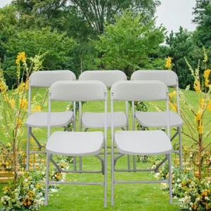 TECHTONGDA White Plastic Outdoor & Indoor Folding Stackable Chairs 5 Pack - Picture 1 of 23