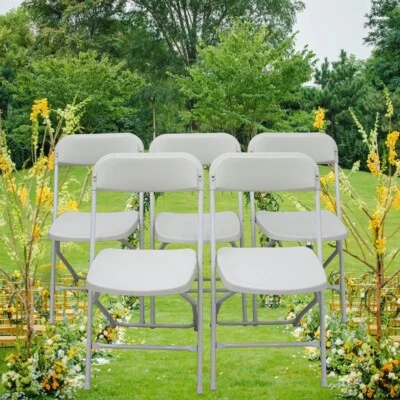TECHTONGDA White Plastic Outdoor & Indoor Folding Stackable Chairs 5 Pack - Image 1 of 4