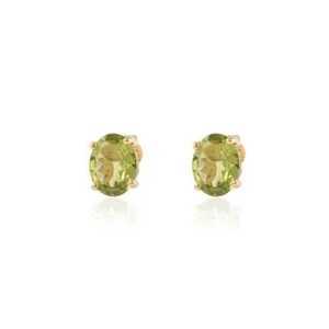 Natural Green Peridot Gemstone Solitaire Studs Earrings Solid 14k Yellow Gold o3 - Picture 1 of 4
