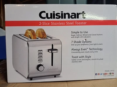 Cuisinart 2-Slice Brushed Stainless Steel Classic Toaster Model CPT-5 NEW in Box - Image 1 of 3