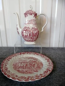 Vintage pink & White Staffordshire Myott County life hunting Tea coffee pot - Picture 1 of 15
