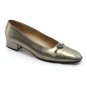 Womens Salvatore Ferragamo Coin Loafers 7 Narrow Metallic Leather HEELS Shoes - Picture 1 of 7