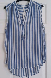 H&M Size 12 Blue And White Sleeveless Vertical Stripe Top With Longer Back - Picture 1 of 4