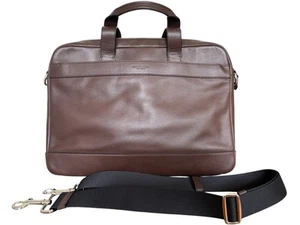 Coach Hudson Brown Leather Briefcase Laptop Messenger Commuter Crossbody Bag - Afbeelding 1 van 11